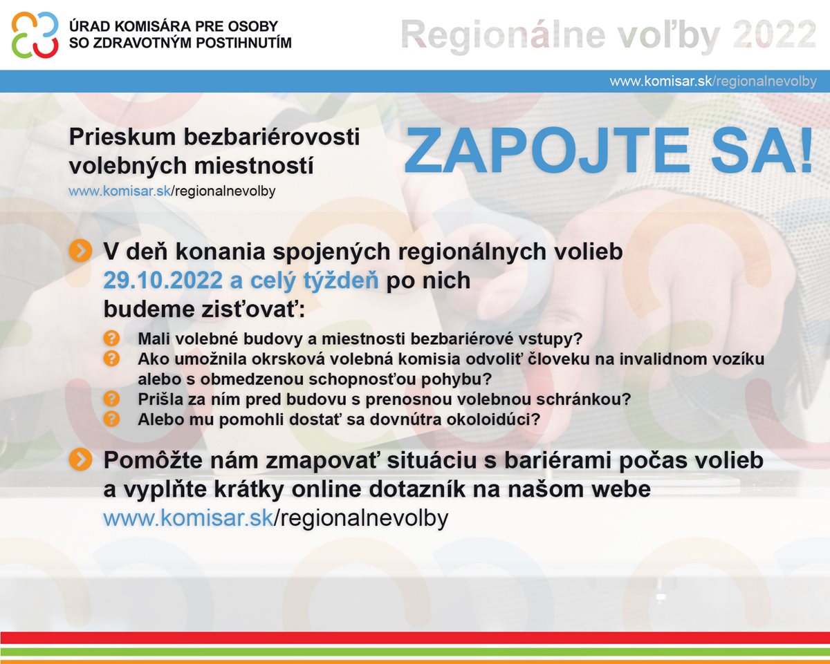 Prieskum architektonickej prístupnosti volebných miestností v spojených regionálnych voľbách 29.10.2022